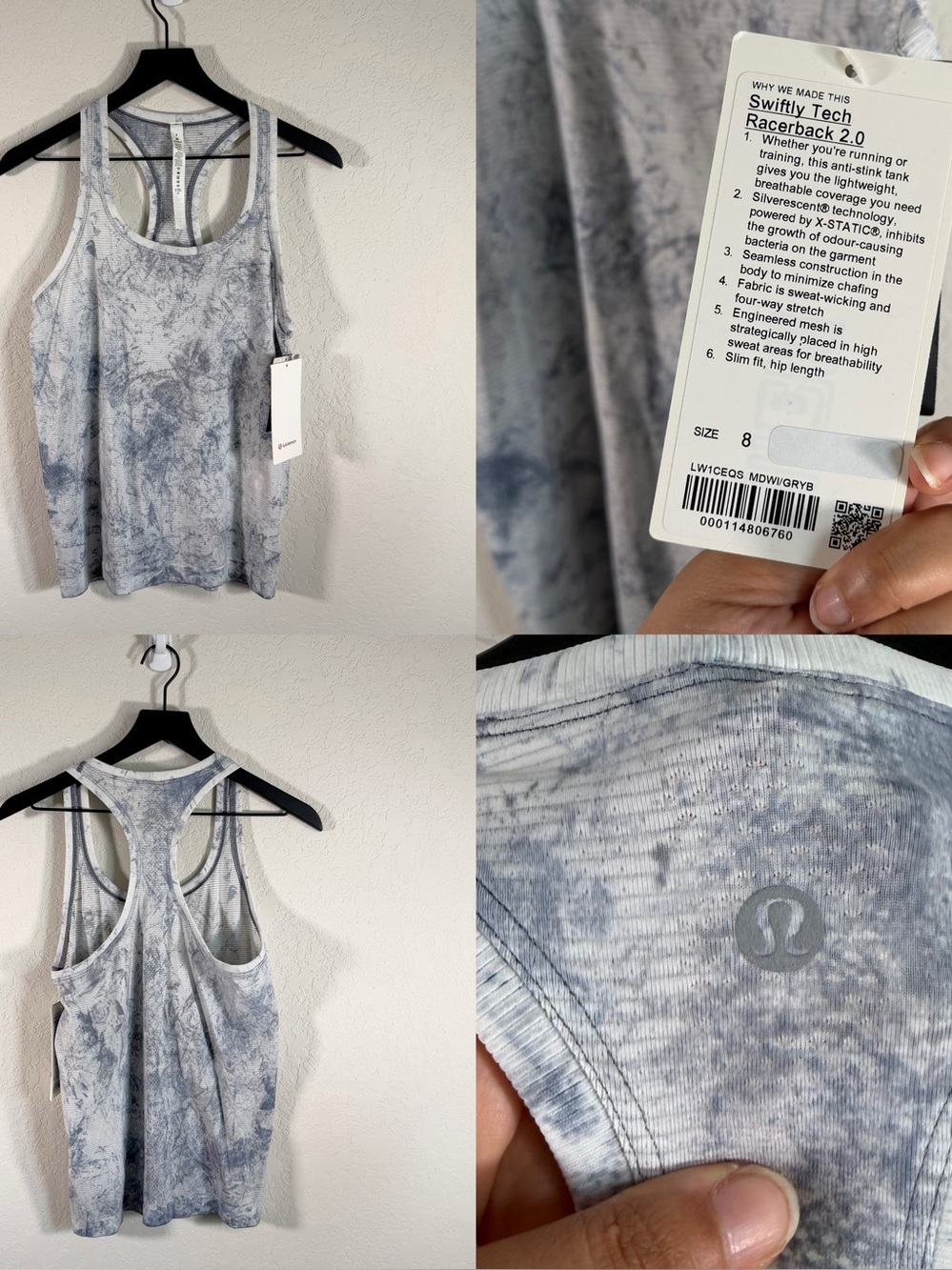 •LULULEMON• Swiftly Tech Racerback 2.0 Multi Dye White / Grey / Black/ Blue